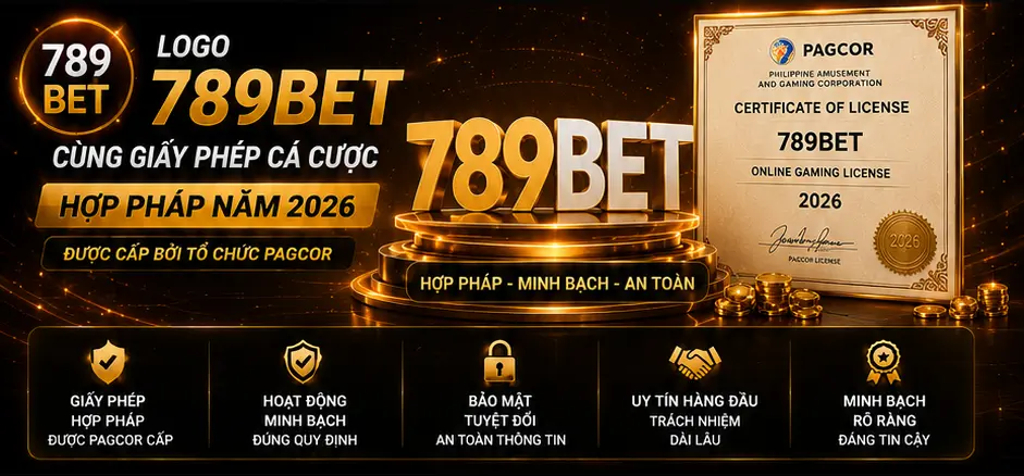 Logo 789Bet cùng giấy phép cá cược hợp pháp năm 2026